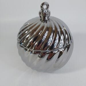 Silver Christmas Ornament Candy Dish with Lid Cindy Crawford Style